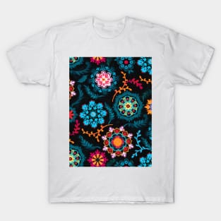 Suzani Inspired Pattern on Black T-Shirt